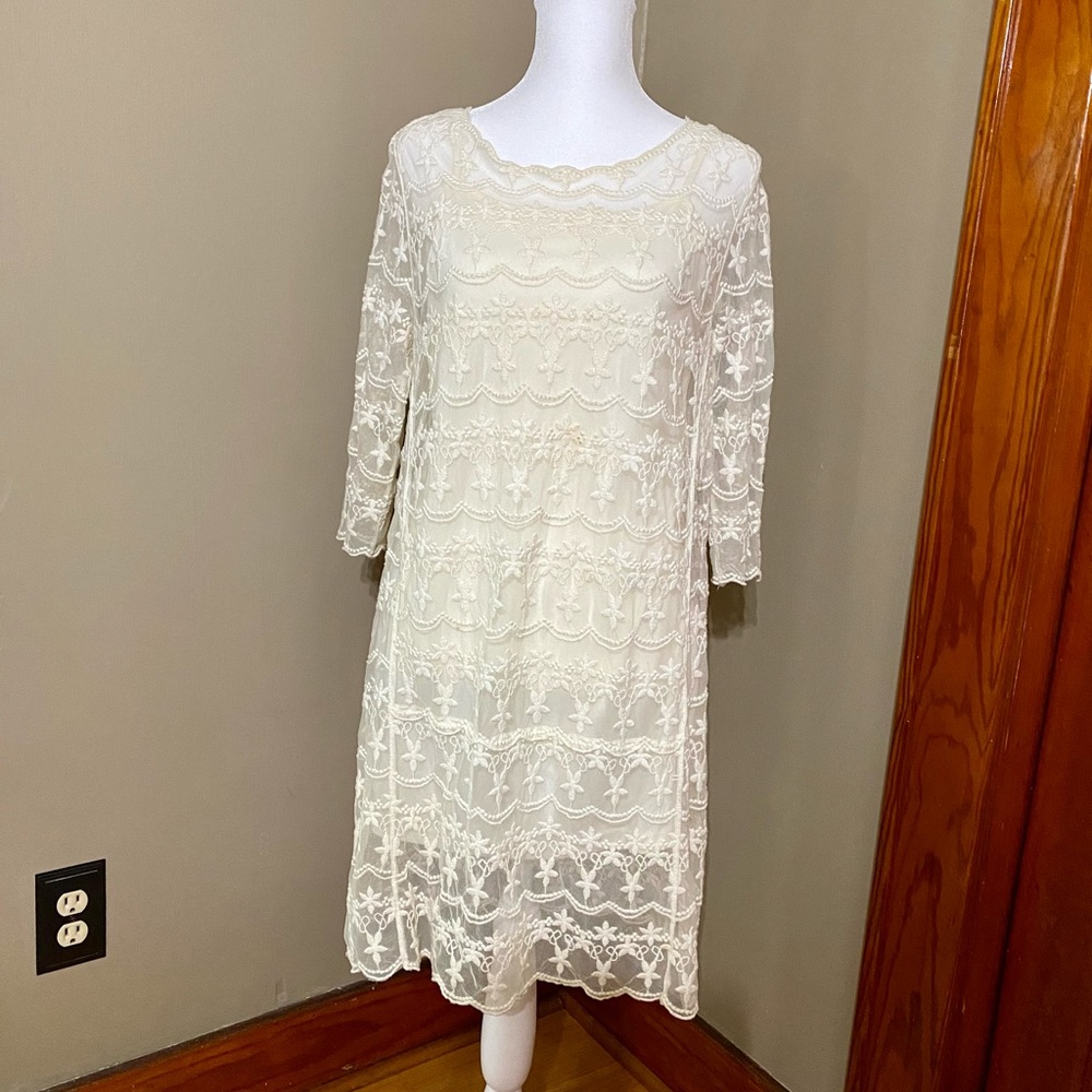 Ivory Dress with Lace Overlay - M